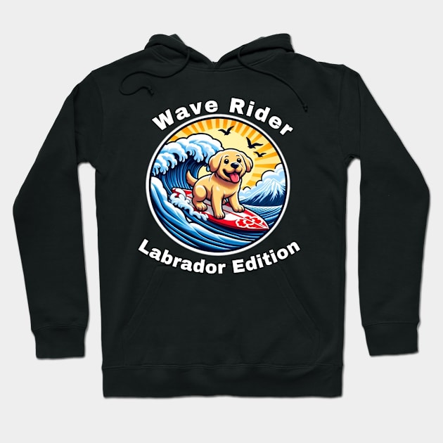 Wave Rider Labrador Edition- Labrador Puppy Surfing on the Great Waves off Kanagawa Hoodie by Trendz by Ami